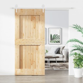 Puerta corredera con herrajes madera maciza de pino 100x210 cm