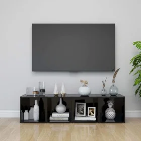 TV-Möbel 4 Einheiten aus glänzend schwarzem Sperrholz 37x35x37 cm von vidaXL, TV-Möbel - Ref: Foro24-805521, Preis: 57,61 €, ...