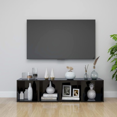 TV-Möbel 4 Einheiten aus glänzend schwarzem Sperrholz 37x35x37 cm von vidaXL, TV-Möbel - Ref: Foro24-805521, Preis: 58,26 €, ...