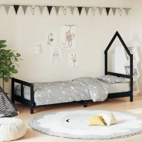 Black pine wood children's bed frame 80x200 cm by vidaXL, Cribs and beds for children - Ref: Foro24-834566, Price: 105,39 €, ...