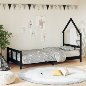 Black pine wood children's bed frame 90x190 cm by vidaXL, Cribs and beds for children - Ref: Foro24-834563, Price: 112,03 €, ...
