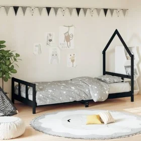 Kinderbettgestell aus schwarzem Kiefernholz, 90 x 190 cm von vidaXL, Kinderbetten und Betten für Kinder - Ref: Foro24-834563,...