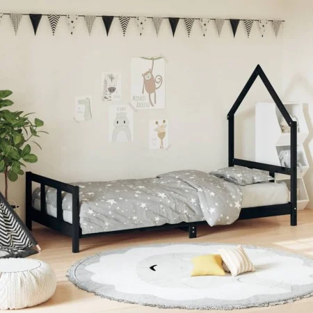 Kinderbettgestell aus schwarzem Kiefernholz, 90 x 190 cm von vidaXL, Kinderbetten und Betten für Kinder - Ref: Foro24-834563,...