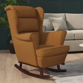 Silla mecedora con patas de madera de caucho terciopelo marrón de vidaXL, Mecedoras - Ref: Foro24-329371, Precio: 295,17 €, D...