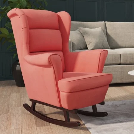 Schaukelstuhl mit rosa Samtbeinen aus Gummiholz von vidaXL, Schaukelstühle - Ref: Foro24-329367, Preis: 290,28 €, Rabatt: %