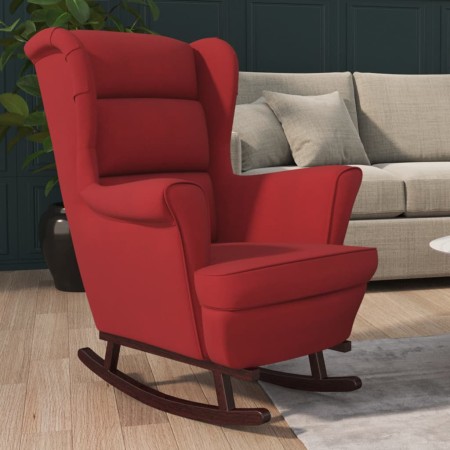 Schaukelstuhl mit roten Samtbeinen aus Gummibaumholz von vidaXL, Schaukelstühle - Ref: Foro24-329368, Preis: 256,85 €, Rabatt: %