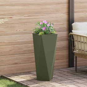 Jardinera Verde Oliva 30 x 30 x 75 cm Acero en Maceteros y jardineras | Comprar online en Foro24