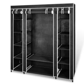 Stoffgarderobe mit Fächern und Stangen schwarz 45x150x176 cm von vidaXL, Kleiderschränke - Ref: Foro24-240495, Preis: 54,81 €...