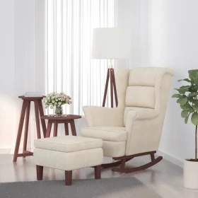 Sillón mecedora patas madera y taburete terciopelo color crema de vidaXL, Mecedoras - Ref: Foro24-3121239, Precio: 346,85 €, ...