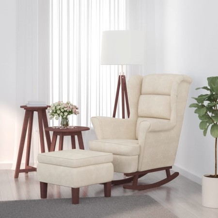 Rocking chair with wooden legs and cream velvet footstool by vidaXL, Rocking chairs - Ref: Foro24-3121239, Price: 352,59 €, D...