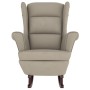 Sillón mecedora patas madera y taburete terciopelo gris claro
