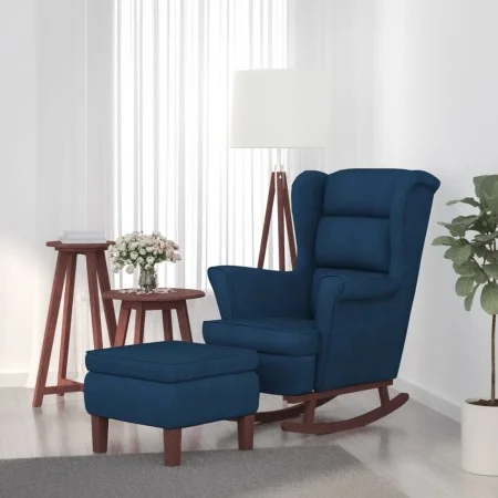 Schaukelstuhl mit Holzbeinen und blauem Samthocker von vidaXL, Schaukelstühle - Ref: Foro24-3121229, Preis: 270,52 €, Rabatt: %