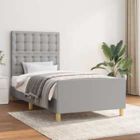 Estructura de cama con cabecero de tela gris claro 100x200 cm