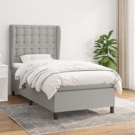 Cama box spring con colchón tela gris claro 100x200 cm