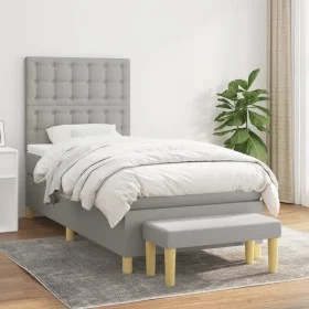 Box spring bed with light gray fabric mattress 100x200 cm by vidaXL, Beds and slatted bases - Ref: Foro24-3137453, Price: 375...