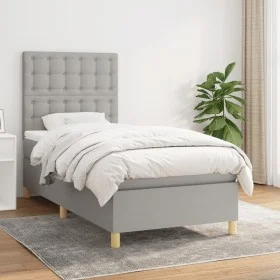 Box spring bed with light gray fabric mattress 100x200 cm by vidaXL, Beds and slatted bases - Ref: Foro24-3142633, Price: 343...