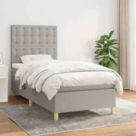 Box spring bed with light gray fabric mattress 100x200 cm by vidaXL, Beds and slatted bases - Ref: Foro24-3142633, Price: 343...