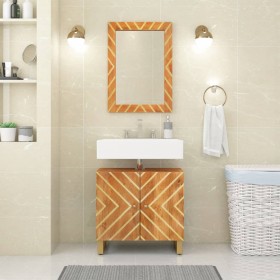 Espejo de baño madera maciza mango marrón y cristal 50x70x3 cm