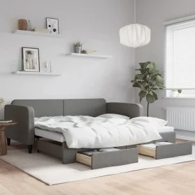 Trundle sofa bed with drawers dark gray fabric 100x200 cm by vidaXL, Beds and slatted bases - Ref: Foro24-3196858, Price: 299...