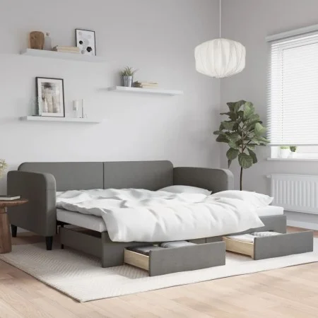 Sofá cama nido con cajones tela gris oscuro 100x200 cm de vidaXL, Camas y somieres - Ref: Foro24-3196858, Precio: 299,56 €, D...