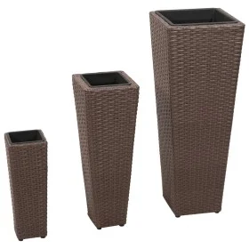 Raised garden pots 3 units brown synthetic rattan by vidaXL, Pots and planters - Ref: Foro24-40535, Price: 80,33 €, Discount: %