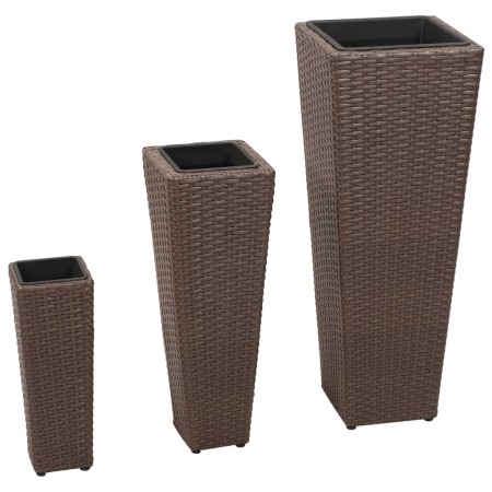 Maceteros elevados de jardín 3 unidades ratán sintético marrón