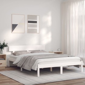 Estructura de cama madera maciza de pino blanco 140x200 cm