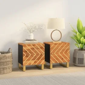 Mesitas de noche 2 uds madera maciza de mango marrón y negro by vidaXL, Nightstands - Ref: Foro24-356780, Price: 95,74 €, Dis...