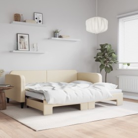 Ausziehbares Schlafsofa, cremefarbener Stoff, 90 x 200 cm von vidaXL, Betten und Lattenroste - Ref: Foro24-3196820, Preis: 24...