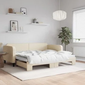 Trundle sofa bed cream fabric 90x200 cm by vidaXL, Beds and slatted bases - Ref: Foro24-3196820, Price: 248,07 €, Discount: %