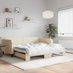 Trundle sofa bed cream fabric 100x200 cm by vidaXL, Beds and slatted bases - Ref: Foro24-3196825, Price: 259,47 €, Discount: %