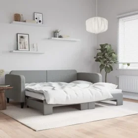 Trundle sofa bed light gray fabric 90x190 cm by vidaXL, Beds and slatted bases - Ref: Foro24-3196826, Price: 245,78 €, Discou...