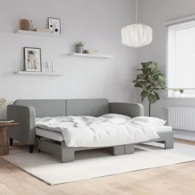Trundle sofa bed light gray fabric 90x200 cm by vidaXL, Beds and slatted bases - Ref: Foro24-3196816, Price: 251,93 €, Discou...