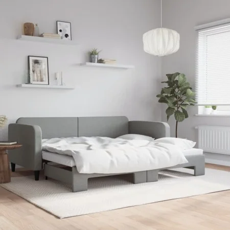 Trundle sofa bed light gray fabric 90x200 cm by vidaXL, Beds and slatted bases - Ref: Foro24-3196816, Price: 251,93 €, Discou...