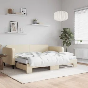Trundle sofa bed with cream fabric mattress 90x200 cm by vidaXL, Beds and slatted bases - Ref: Foro24-3196838, Price: 440,83 ...
