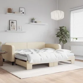 Trundle sofa bed with cream fabric mattress 100x200 cm by vidaXL, Beds and slatted bases - Ref: Foro24-3196843, Price: 428,40...
