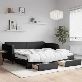 Trundle sofa bed with drawers black fabric 100x200 cm by vidaXL, Beds and slatted bases - Ref: Foro24-3196859, Price: 298,60 ...