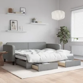 Trundle sofa bed with drawers light gray fabric 90x190 cm by vidaXL, Beds and slatted bases - Ref: Foro24-3196862, Price: 285...