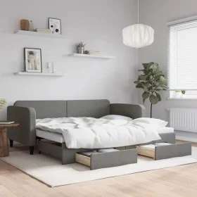 Trundle sofa bed with drawers dark gray fabric 90x200 cm by vidaXL, Beds and slatted bases - Ref: Foro24-3196853, Price: 290,...