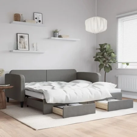 Trundle sofa bed with drawers dark gray fabric 90x200 cm by vidaXL, Beds and slatted bases - Ref: Foro24-3196853, Price: 290,...