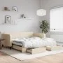 Sofá cama nido con cajones tela color crema 100x200 cm de vidaXL, Camas y somieres - Ref: Foro24-3196861, Precio: 298,28 €, D...
