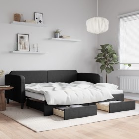 Trundle sofa bed with drawers black fabric 90x200 cm by vidaXL, Beds and slatted bases - Ref: Foro24-3196854, Price: 293,22 €...