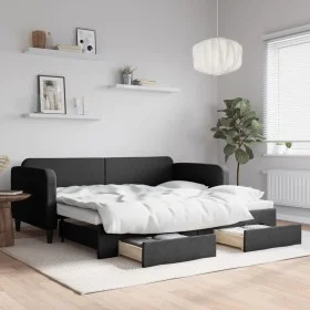 Trundle sofa bed with drawers black fabric 90x190 cm by vidaXL, Beds and slatted bases - Ref: Foro24-3196864, Price: 279,00 €...