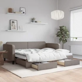 Trundle sofa bed with drawers taupe gray fabric 90x200 cm by vidaXL, Beds and slatted bases - Ref: Foro24-3196855, Price: 288...
