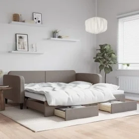 Trundle sofa bed with drawers taupe gray fabric 100x200 cm by vidaXL, Beds and slatted bases - Ref: Foro24-3196860, Price: 30...