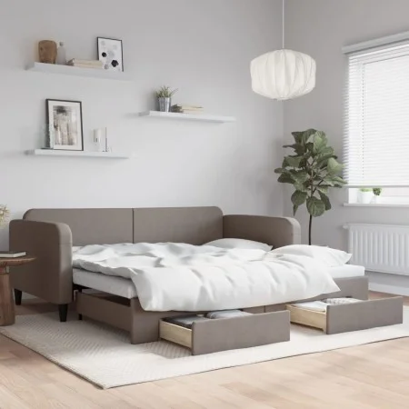 Trundle sofa bed with drawers taupe gray fabric 100x200 cm by vidaXL, Beds and slatted bases - Ref: Foro24-3196860, Price: 30...