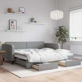 Trundle sofa bed with drawers light gray fabric 100x200 cm by vidaXL, Beds and slatted bases - Ref: Foro24-3196857, Price: 30...