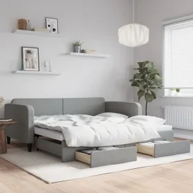 Trundle sofa bed with drawers light gray fabric 100x200 cm by vidaXL, Beds and slatted bases - Ref: Foro24-3196857, Price: 29...