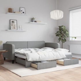 Trundle sofa bed with drawers light gray fabric 90x200 cm by vidaXL, Beds and slatted bases - Ref: Foro24-3196852, Price: 290...