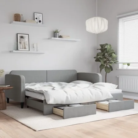 Sofá cama nido con cajones tela gris claro 90x200 cm de vidaXL, Camas y somieres - Ref: Foro24-3196852, Precio: 291,15 €, Des...